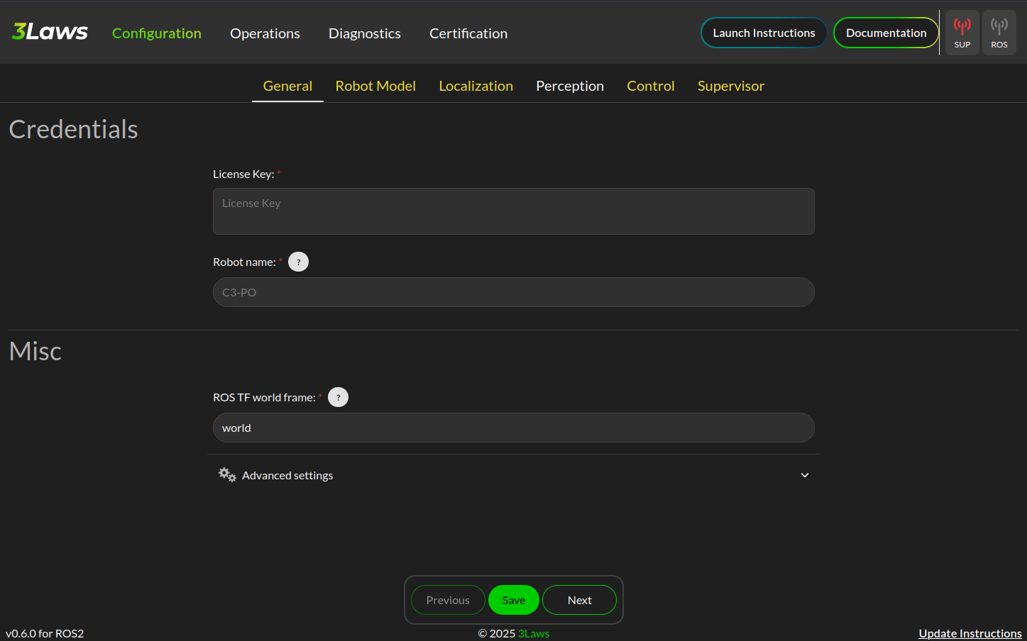 Supervisor Control Panel Page 1